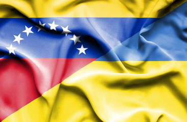 Waving flag of Ukraine and Venezuela