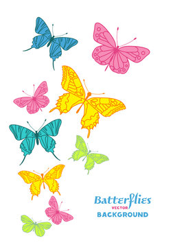 Romantic background with hand drawn butterfly