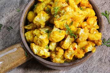 Curry roasted cauliflower, selective focus