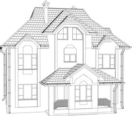 Wire-frame building on the white background. EPS 10. Illustration created of 3d.