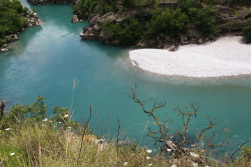 Obraz premium mountain landscape with mountain turbulent river in the gorge