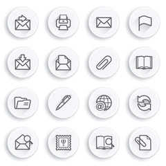 Email flat contour icons on white buttons.