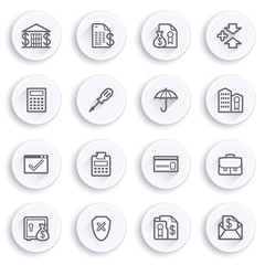 Banking flat contour icons on white buttons.
