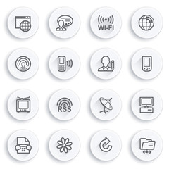 Communication flat contour icons on white buttons.