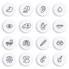 Medicine flat contour icons on white buttons.