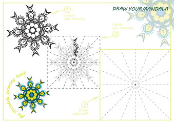 Obraz premium Unique coloring book, rectangular A4 page. Hand drawing zentangle color element