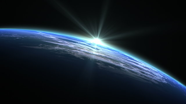 Blue Flare Over The Earth. 3D Animation. Looped. Ultra High Definition. 4K.