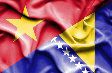 Waving flag of Bosnia and Herzegovina and Vietnam