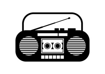Radio cassette player on white background