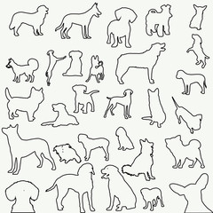  Dogs silhouettes on white background (vector pack)
