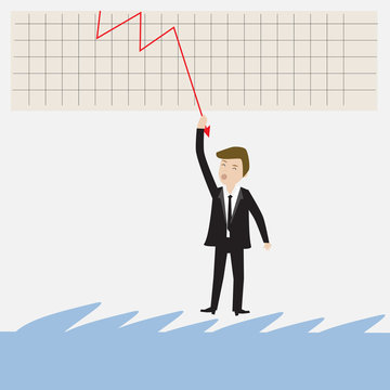 Businessman falling on the chart. need to rescue from economic c