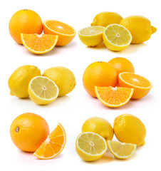 Fresh lemon and Orange fruit on white background