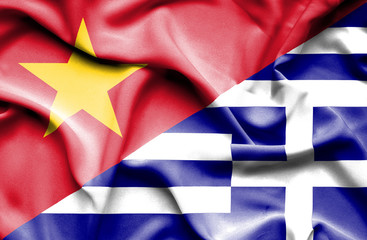 Fototapeta na wymiar Waving flag of Greece and Vietnam