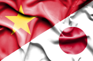 Waving flag of Japan and Vietnam