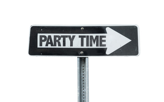 Party Time direction sign isolated on white