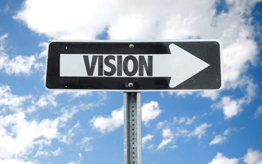Vision direction sign with sky background