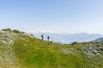 Hiking in the Alps on panoramic footpath