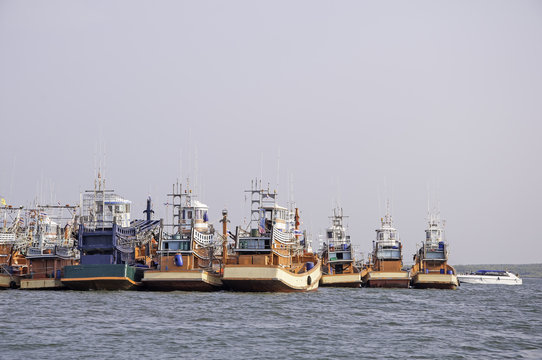 Fishing boats at the harbor in Thailand