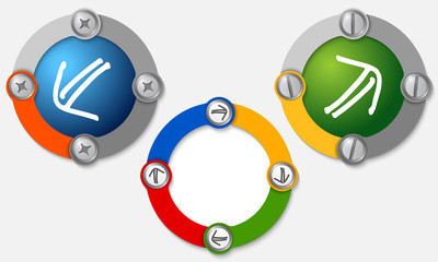 Set of three colored frames and arrows