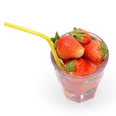 Drink of strawberries in a glass isolated on white