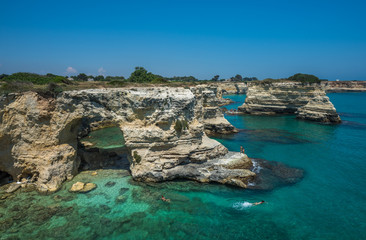 Rocky beach in Puglia, Torre Sant’Andrea, Italy