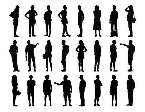 big set of men and women standing silhouettes 3