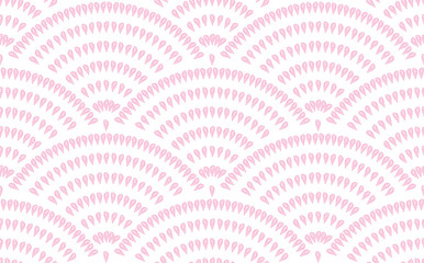 Vector abstract seamless geometric background drops of pink fan-shaped decorative elements. Vector seamless pattern on white background.