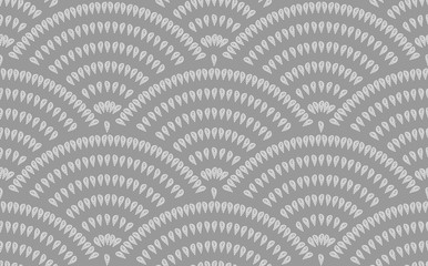 Vector abstract seamless geometric background drops of gray fan-shaped decorative elements. Vector seamless pattern on gray background.