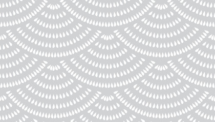 Vector seamless pattern with fish scale layout. White teardrop-shaped elements on a gray background. © newrossosh