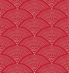 Vector seamless background in the form of fish scales consisting of gray stars. The fountain of the stars on red. © newrossosh