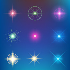 Creative concept Vector set of glow light effect stars bursts
