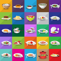 3D Flat Food Icons Set: Vector Illustration, Graphic Design. Collection Of Colorful Icons. For Web, Websites, Print, Presentation Templates, Mobile Applications And Promotional Materials
