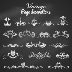 Vector set of chalk vintage page decorations and dividers.