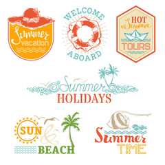 Vector set of summer and vacation labels and emblems.