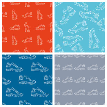 Vector set of seamless shoes patterns.