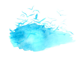 Obraz premium Vector watercolor blue illustration.