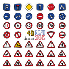 Vector set of doodles road signs.