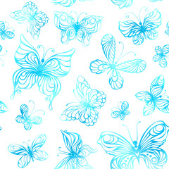 Fototapeta na wymiar Seamless pattern of watercolor butterflies.