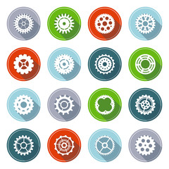 Vector set of flat gear icons with long shadow.