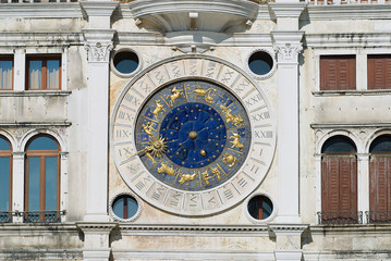 Obraz premium Exteriror detail of the Torre dell Orologio (Clock Tower) in Venice, Italy.