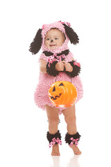 Pink Puppy.  Adorable toddler in her Halloween costume.