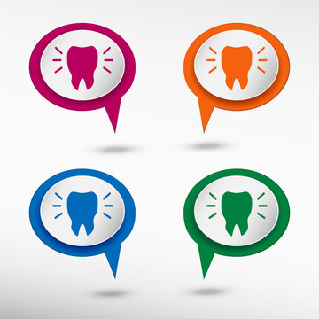 Tooth icon on colorful chat speech bubbles