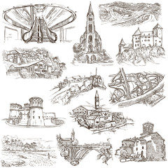 Architecture, Faous places - Collection of freehand sketches