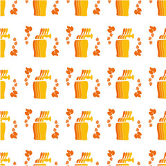 Vector pattern with beer faucets, glasses, hops for backgound, w