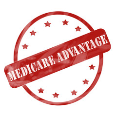 Red Weathered Medicare Advantage Stamp Circle and Stars