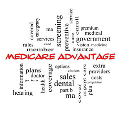Medicare Advantage Word Cloud Concept in red caps