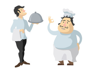 Characters cook and waiter isolated on white