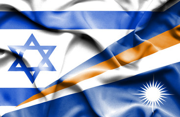 Waving flag of Marshall Islands and Israel