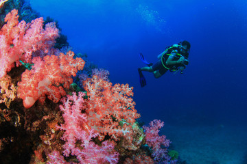 Fototapeta na wymiar Scuba diving on coral reef underwater