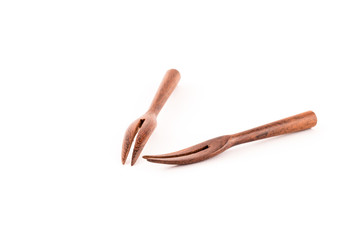 Wooden fork isolated on white background.